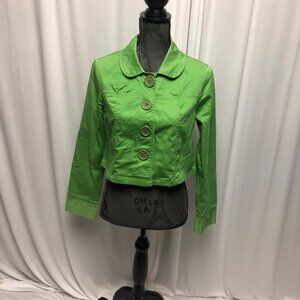 Vanity Cropped Jacket Womens Size Medium Green Buttoned Cotton Blazer